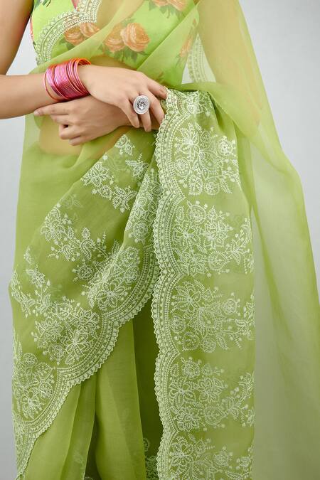 Shop_Torani_Green Organza Angoori Farrin Saree_Online_at_Aza_Fashions