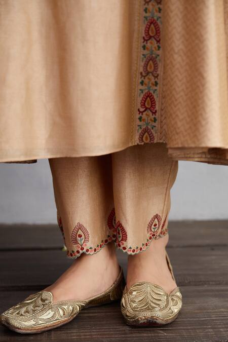 Shop_Torani_Beige Kurta And Pant Handwoven Chanderi & Cotton Voile Chandan Sufiya Set _Online_at_Aza_Fashions
