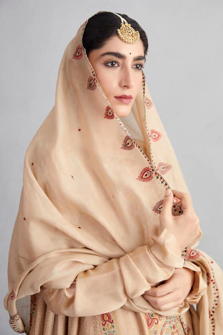 Torani_Beige Kurta And Pant Handwoven Chanderi & Cotton Voile Chandan Sufiya Set _at_Aza_Fashions