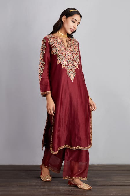 Torani_Red Kurta And Pant Handwoven Chanderi Dupatta & Pant Silk Sanobar Sehmat Set _Online_at_Aza_Fashions