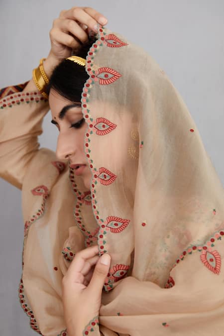 Shop_Torani_Beige Kurta And Pant Handwoven Chanderi Dupatta & Pant Silk Chandan Sehmat Set _Online_at_Aza_Fashions