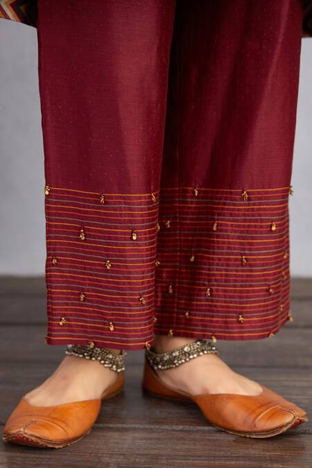 Torani_Red , Pant And Dupatta Handwoven Chanderi & Sanobar Kashish Set _at_Aza_Fashions