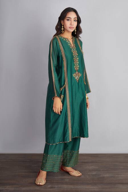 Torani_Green , Pant And Dupatta Handwoven Chanderi & Sheesham Kashish Set _Online_at_Aza_Fashions
