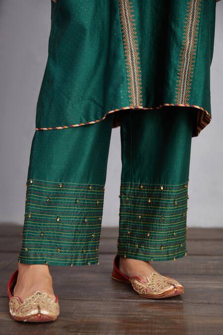 Shop_Torani_Green , Pant And Dupatta Handwoven Chanderi & Sheesham Kashish Set _Online_at_Aza_Fashions