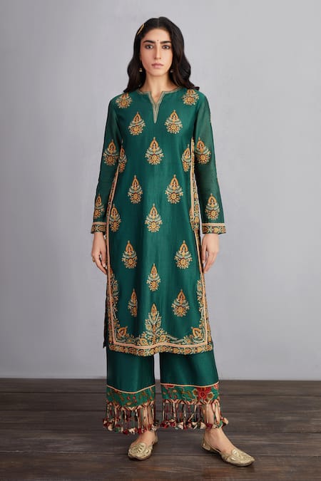 Torani_Green Kurta And Pant Handwoven Chanderi & Cotton Voile Sheesham Falgun Set _Online_at_Aza_Fashions