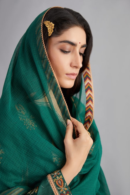 Shop_Torani_Green Kurta And Pant Handwoven Chanderi & Cotton Voile Sheesham Falgun Set _Online_at_Aza_Fashions