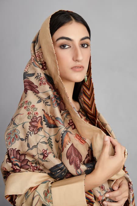 Shop_Torani_Beige Kurta And Pant Cotton  Pant Organza Dupatta Chandan Aroha Set _Online_at_Aza_Fashions