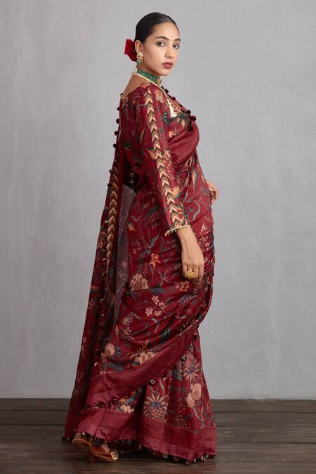 Torani_Red Saree Handwoven Chanderi And Silk Organza Blouse Sanobar Chandani With_Online_at_Aza_Fashions