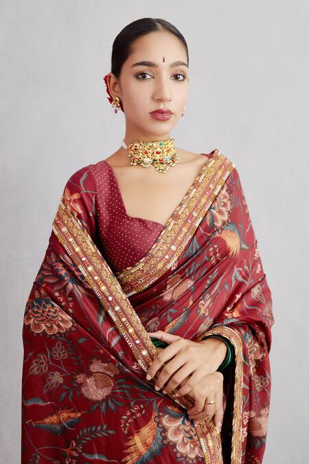 Shop_Torani_Red Cotton Silk Sanobar Revathi Saree  _Online_at_Aza_Fashions