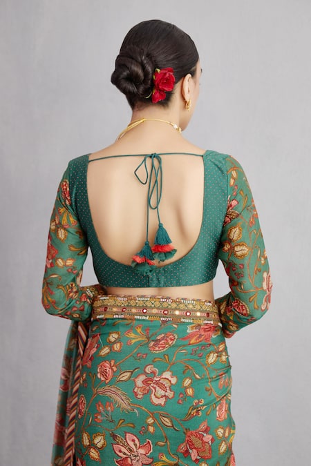 Buy_Torani_Green Cotton Silk Sheesham Revathi Saree  _Online_at_Aza_Fashions