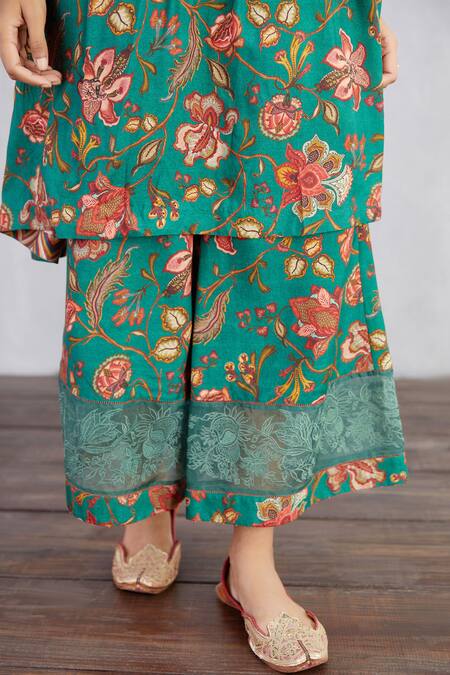 Torani_Green Pant Organza  Kurta And Pant Cotton V Sheesham Nazam & Set _Online_at_Aza_Fashions