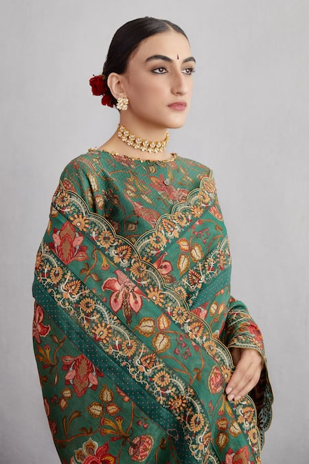 Torani_Green Silk Organza, Handwoven Chanderi Sheesham Enakshi Saree _Online_at_Aza_Fashions