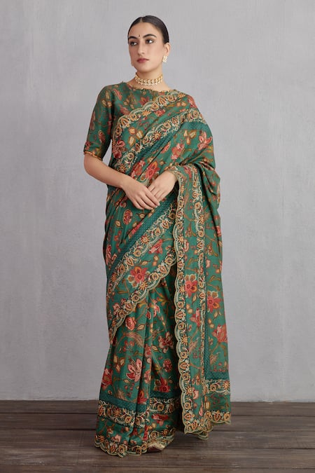 Torani_Green Round Sheesham Enakshi Blouse _Online_at_Aza_Fashions