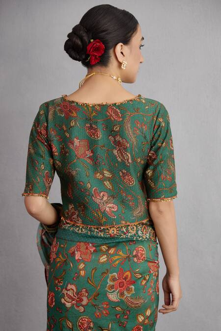 Buy_Torani_Green Round Sheesham Enakshi Blouse _Online_at_Aza_Fashions