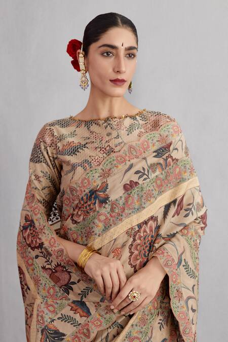Shop_Torani_Beige Silk Organza, Handwoven Chanderi Chandan Enakshi Saree _Online_at_Aza_Fashions