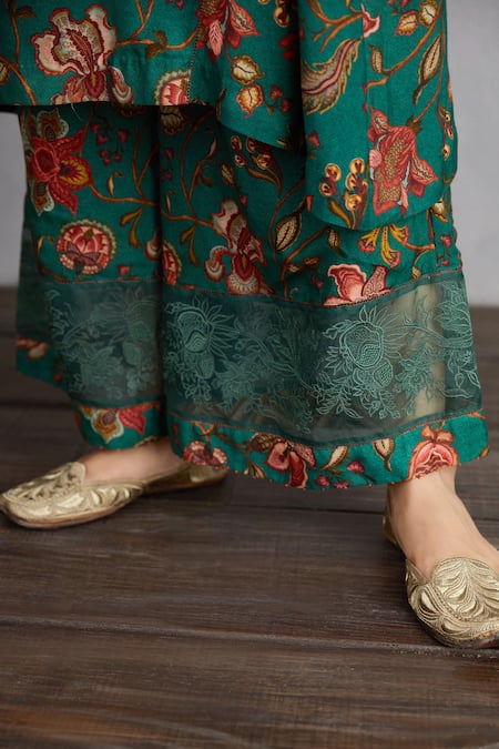 Buy_Torani_Green Kurta And Pant Cotton Silk Dupatta Handwoven Sheesham Aroha Print Set _Online_at_Aza_Fashions