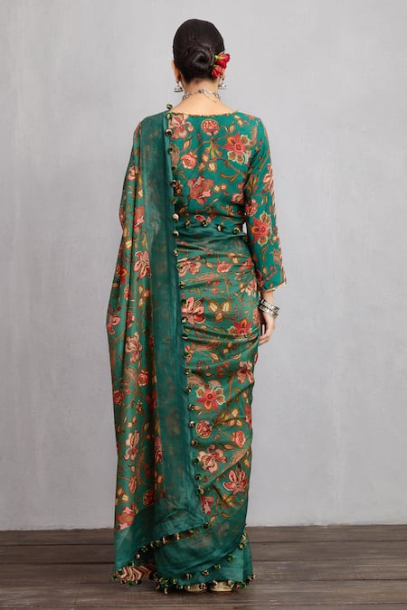 Shop Torani Green Saree Handwoven Chanderi And Silk Organza Sheesham Chandani at Aza Fashions Shop_Torani_Green Saree Handwoven Chanderi And Silk Organza Sheesham Chandani _at_Aza_Fashions