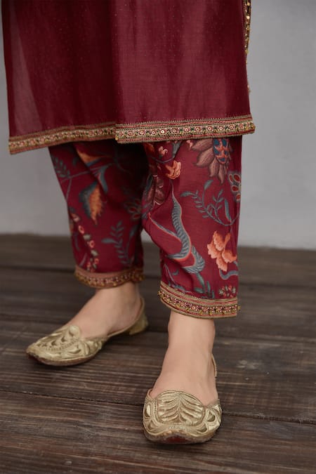 Shop_Torani_Red , Pant And Dupatta Handwoven Chanderi & Sanobar Paakizah Set _Online_at_Aza_Fashions