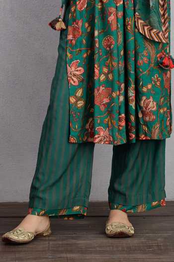 Shop_Torani_Green Pant And Dupatta Handwoven Chanderi Kurta Cotton Sheesham Aafiya Set_Online_at_Aza_Fashions