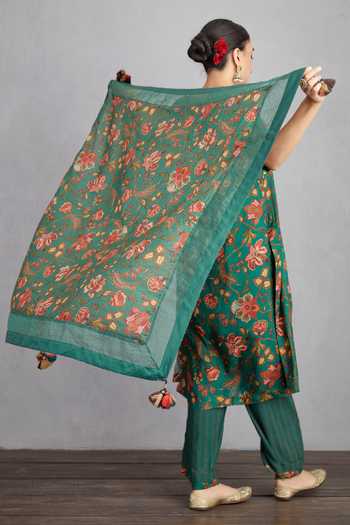 Torani_Green Pant And Dupatta Handwoven Chanderi Kurta Cotton Sheesham Aafiya Set_Online_at_Aza_Fashions