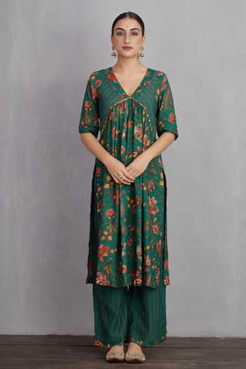 Buy_Torani_Green Pant And Dupatta Handwoven Chanderi Kurta Cotton Sheesham Aafiya Set_Online_at_Aza_Fashions