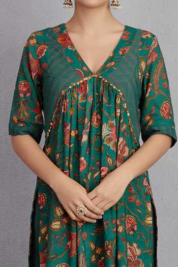 Torani_Green Pant And Dupatta Handwoven Chanderi Kurta Cotton Sheesham Aafiya Set_at_Aza_Fashions