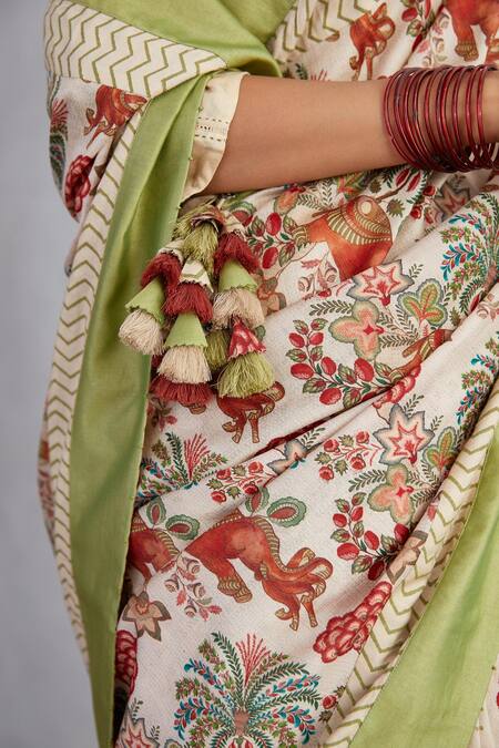 Shop_Torani_Beige Handwoven Chanderi Floral Airawata Chandni Saree _Online_at_Aza_Fashions