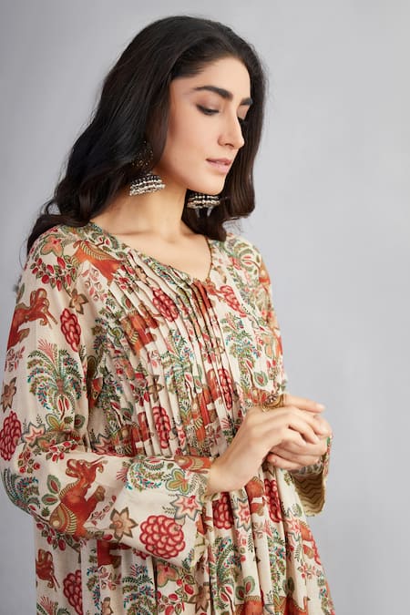 Torani_Beige Farshi Pant 100% Cotton And Pure Organza, Airawata Nazam & Set _Online_at_Aza_Fashions