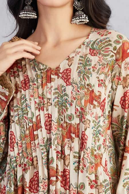 Buy_Torani_Beige Farshi Pant 100% Cotton And Pure Organza, Airawata Nazam & Set _Online_at_Aza_Fashions