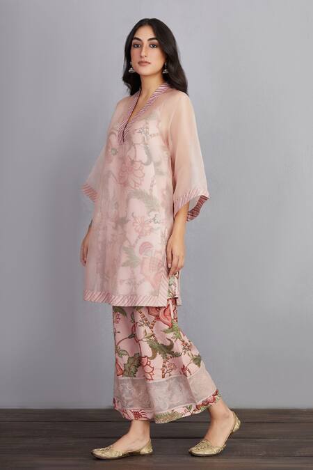 Torani_Pink 100% Cotton And Pure Gulbahari Revathi Chogha & Farshi Pant Set_Online_at_Aza_Fashions