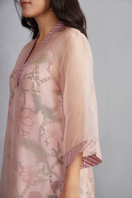 Buy_Torani_Pink 100% Cotton And Pure Gulbahari Revathi Chogha & Farshi Pant Set_Online_at_Aza_Fashions