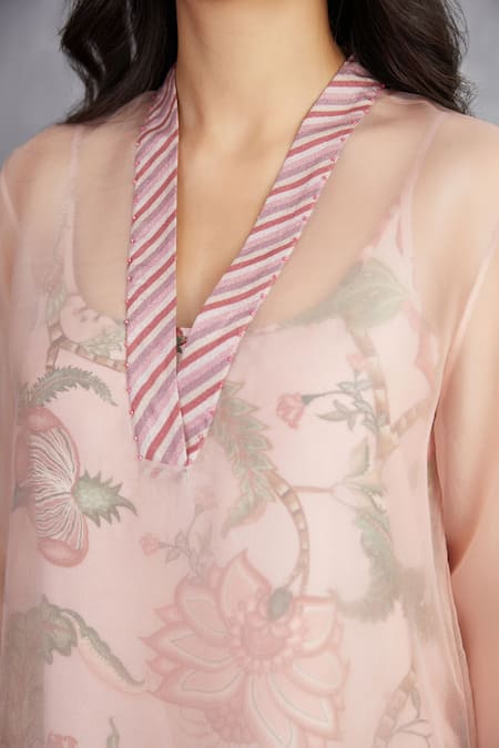 Shop_Torani_Pink 100% Cotton And Pure Gulbahari Revathi Chogha & Farshi Pant Set_Online_at_Aza_Fashions