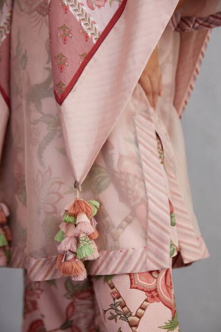 Shop_Torani_Pink Embroidery, Tassels Gulbahari Aafiya Scarf _Online_at_Aza_Fashions