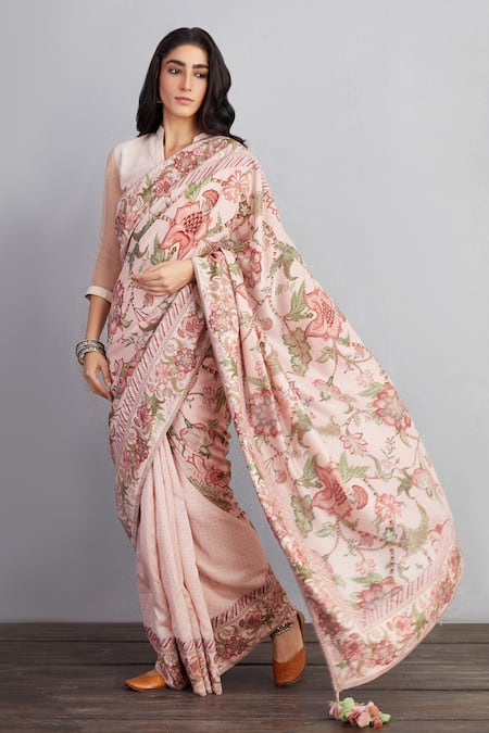 Torani Pink Handwoven Chanderi Floral Gulbahari Chandani Saree 