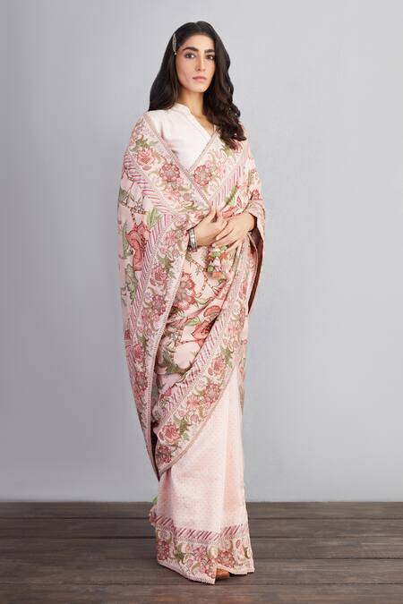 Torani_Pink Handwoven Chanderi Floral Gulbahari Chandani Saree _Online_at_Aza_Fashions