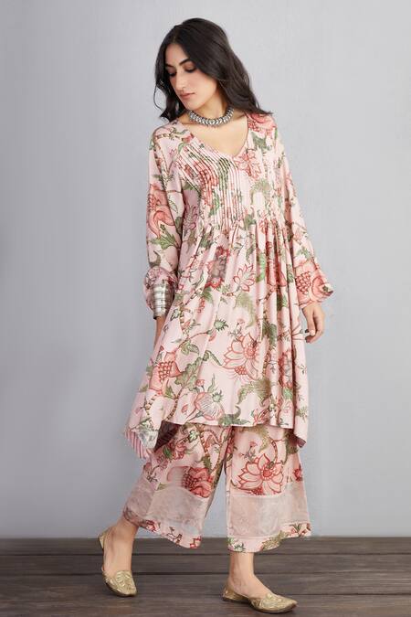 Torani_Pink Farshi Pant 100% Cotton And Pure Organza, Gulbahari Nazam & Set_Online_at_Aza_Fashions