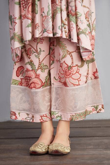 Shop_Torani_Pink Farshi Pant 100% Cotton And Pure Organza, Gulbahari Nazam & Set_Online_at_Aza_Fashions