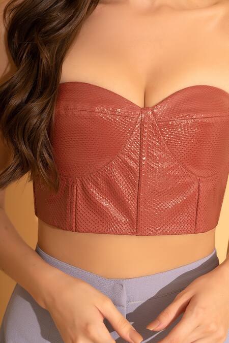 Woman textured faux leather corset top