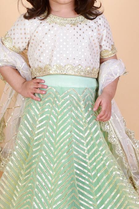 Buy Tiny Pants Green Net, Chanderi Cotton Embroidery Gota Patti Lehenga Set Online at Aza Fashions Buy_Tiny Pants_Green Net, Chanderi Cotton Embroidery Gota Patti Lehenga Set _Online_at_Aza_Fashions