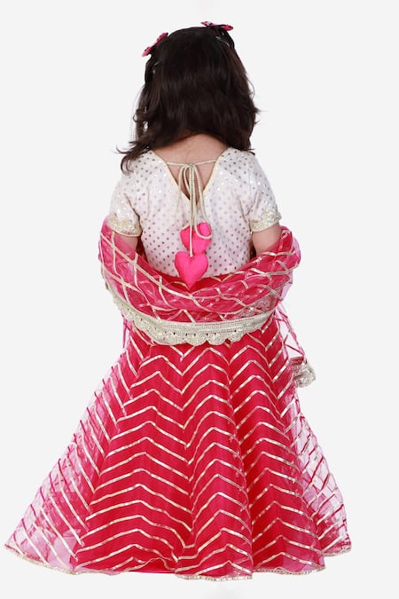 Shop Tiny Pants Pink Chanderi Cotton, Net Embroidery, Gota Patti, Sequins Lehenga Set at Aza Fashions Shop_Tiny Pants_Pink Chanderi Cotton, Net Embroidery, Gota Patti, Sequins Lehenga Set _at_Aza_Fashions