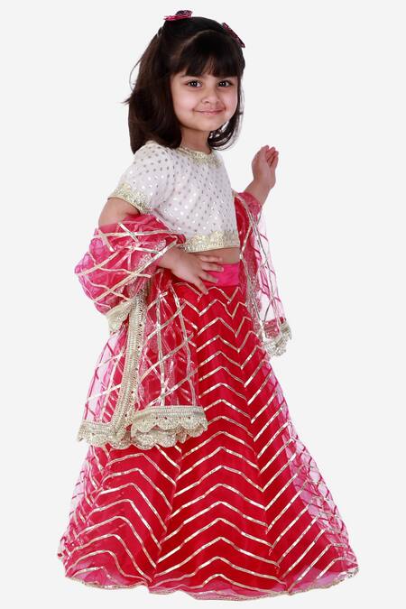 Tiny Pants Pink Chanderi Cotton, Net Embroidery, Gota Patti, Sequins Lehenga Set Online at Aza Fashions Tiny Pants_Pink Chanderi Cotton, Net Embroidery, Gota Patti, Sequins Lehenga Set _Online_at_Aza_Fashions