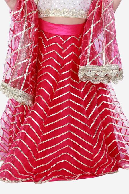 Tiny Pants Pink Chanderi Cotton, Net Embroidery, Gota Patti, Sequins Lehenga Set at Aza Fashions Tiny Pants_Pink Chanderi Cotton, Net Embroidery, Gota Patti, Sequins Lehenga Set _at_Aza_Fashions