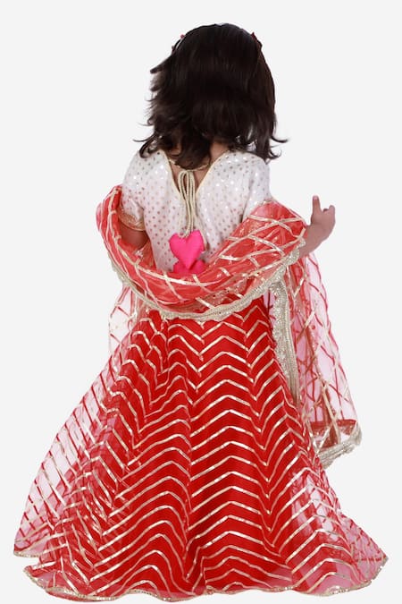 Shop Tiny Pants Red Net, Chanderi Cotton Gota Patti, Embroidery Lehenga Set at Aza Fashions Shop_Tiny Pants_Red Net, Chanderi Cotton Gota Patti, Embroidery Lehenga Set _at_Aza_Fashions