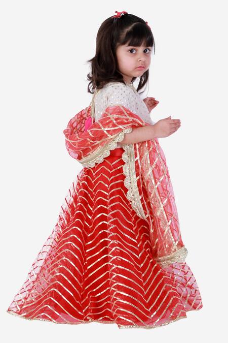 Tiny Pants Red Net, Chanderi Cotton Gota Patti, Embroidery Lehenga Set Online at Aza Fashions Tiny Pants_Red Net, Chanderi Cotton Gota Patti, Embroidery Lehenga Set _Online_at_Aza_Fashions