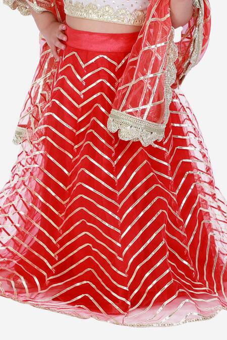 Tiny Pants Red Net, Chanderi Cotton Gota Patti, Embroidery Lehenga Set at Aza Fashions Tiny Pants_Red Net, Chanderi Cotton Gota Patti, Embroidery Lehenga Set _at_Aza_Fashions