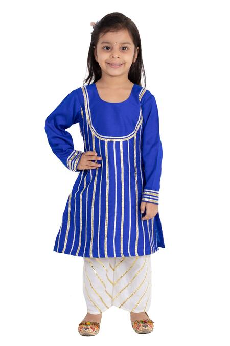 Tiny Pants_Blue Cotton Gota Patti Embroidered A Line Kurta And Palazzo Set _Online_at_Aza_Fashions