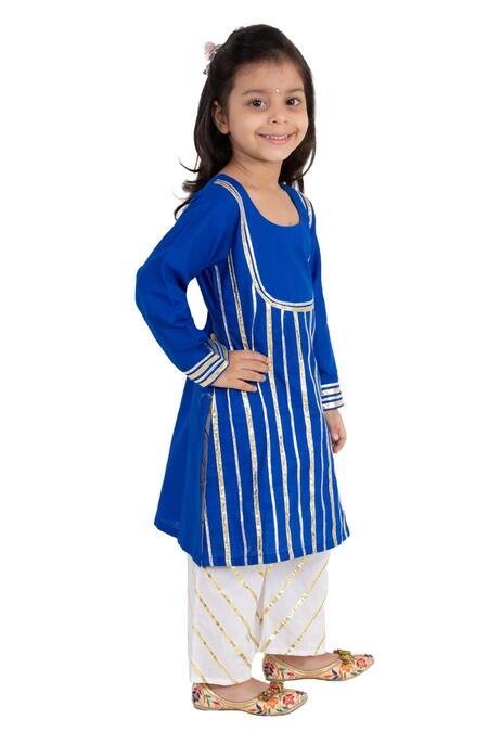 Shop_Tiny Pants_Blue Cotton Gota Patti Embroidered A Line Kurta And Palazzo Set _Online_at_Aza_Fashions