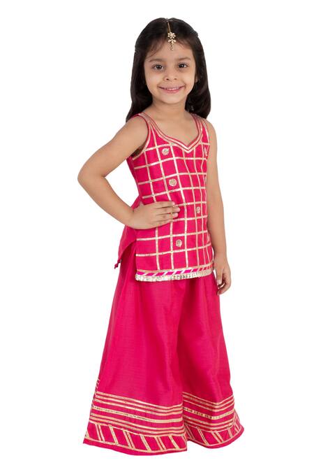 Tiny Pants_Pink Cotton, Silk Gota Patti Embroidered Kurta And Sharara Set _Online_at_Aza_Fashions