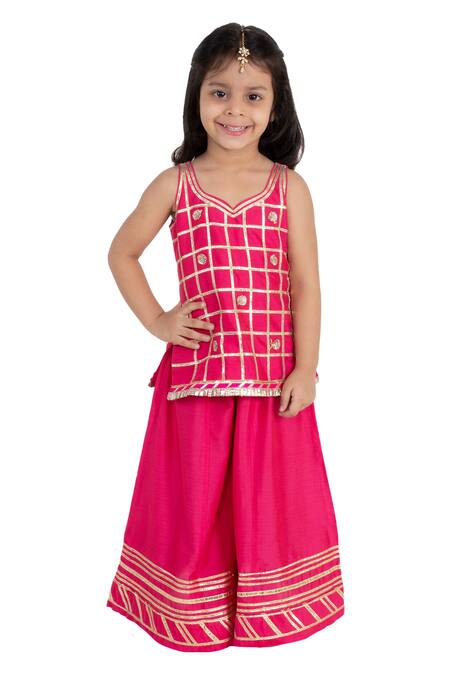 Buy_Tiny Pants_Pink Cotton, Silk Gota Patti Embroidered Kurta And Sharara Set _Online_at_Aza_Fashions