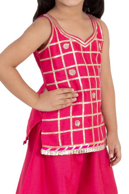Shop_Tiny Pants_Pink Cotton, Silk Gota Patti Embroidered Kurta And Sharara Set _Online_at_Aza_Fashions